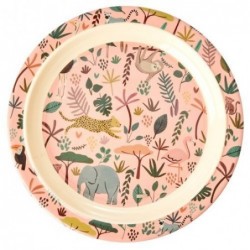 Assiette plate à rebord - Rice - All over jungle animals - Coral