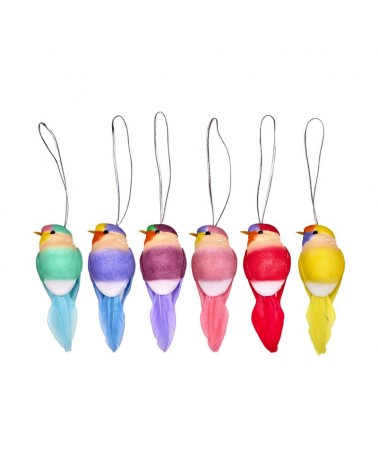 Lot de 6 petits oiseaux à suspendre - multicolores - Rice - HABIR-SXC